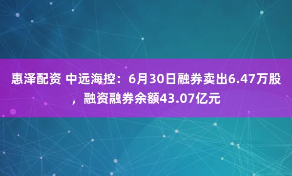 惠泽配资 中远海控：6月30日融券卖出6.47万股，融资融券余额43.07亿元